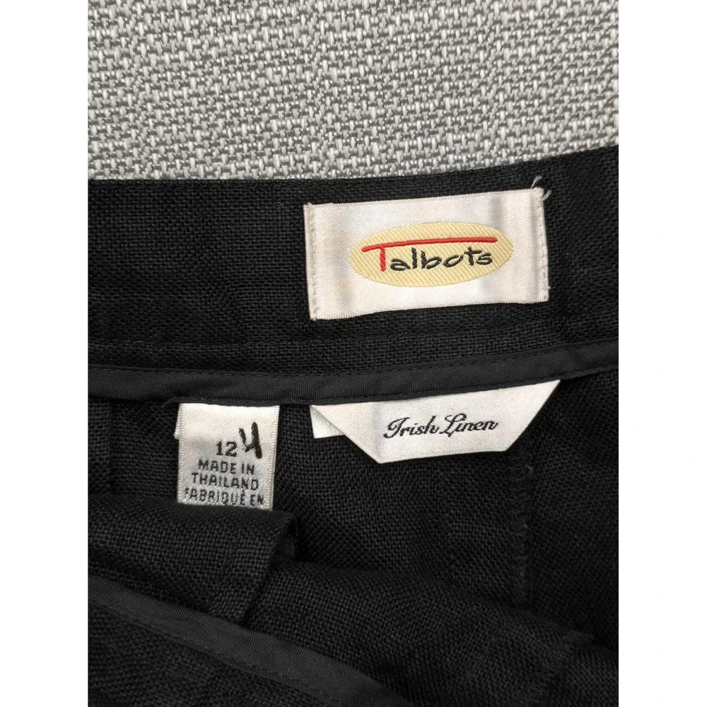 Talbots Pants Women 12W Black Irish Linen Pleated Relaxed Dress Lightweight